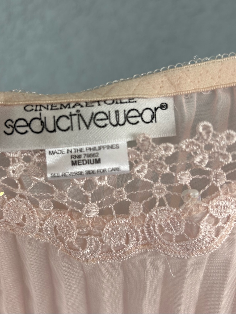 Cinema Etoile VTG Pleated Nightgown Lace Trim Ruffle Strap Lingerie Babydoll Med - Picture 4 of 5